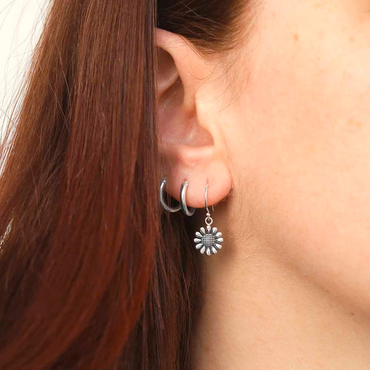 ML933E Sterling Silver Oxidised Delicate Daisy Dangly Earrings model