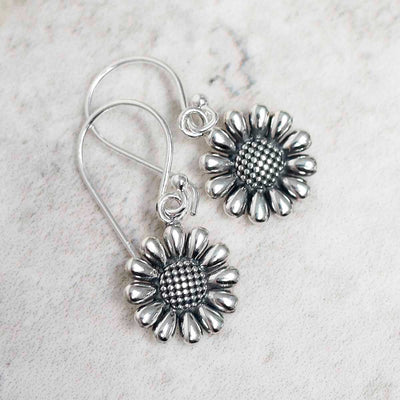 ML933E Sterling Silver Oxidised Delicate Daisy Dangly Earrings 3