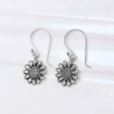 ML933E Sterling Silver Oxidised Delicate Daisy Dangly Earrings 2