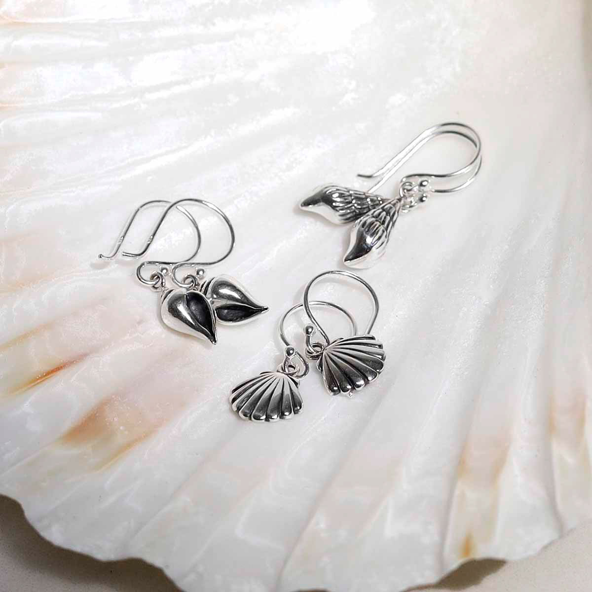 Sterling Silver Spiral Shell Dangly Earrings