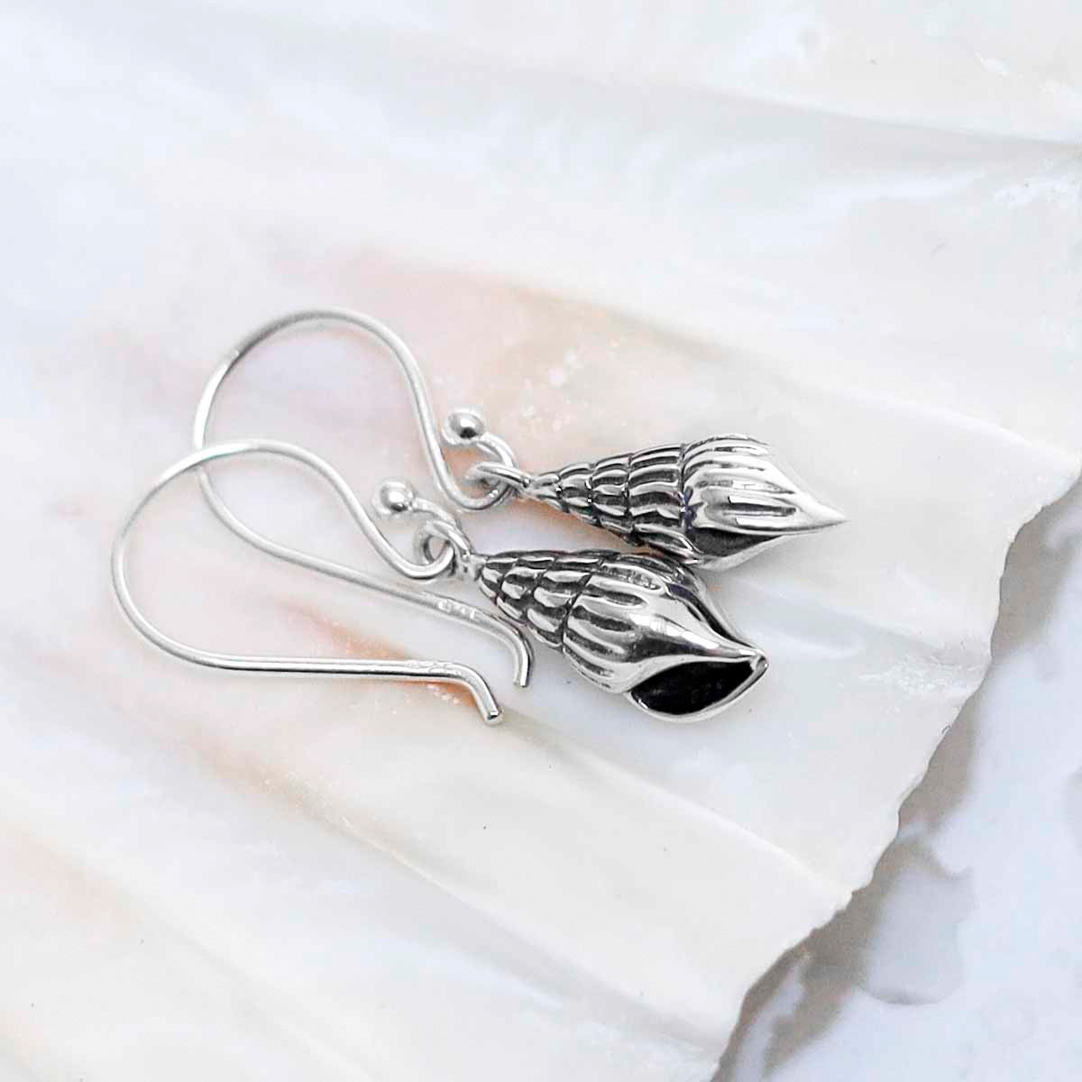Sterling Silver Spiral Shell Dangly Earrings