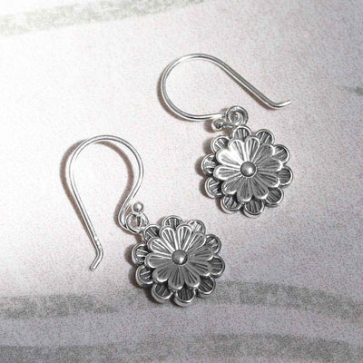 ML994E Sterling Silver Pretty Petals Dangly Earrings 3