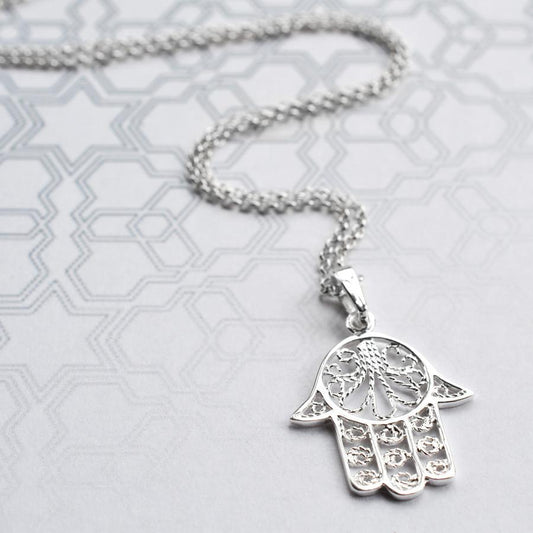 MJ0294N Silver Fatima Hand Necklace 2