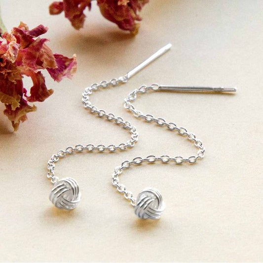 ME501 Sterling Silver Petite Knot Threader Earrings 2