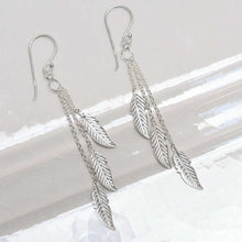 MZB79 Sterling Silver Cascading Feather Dangly Earrings 2