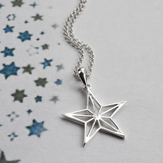 MJ0311S Silver Geometric Star Necklace 2