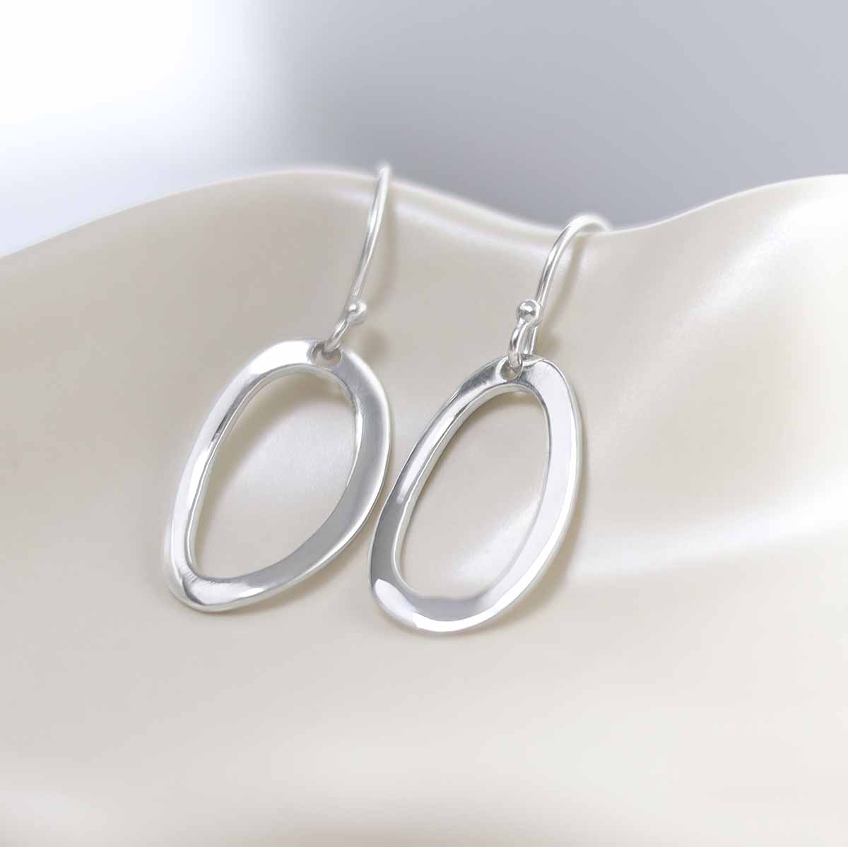 Sterling Silver Oval Ripple Earrings