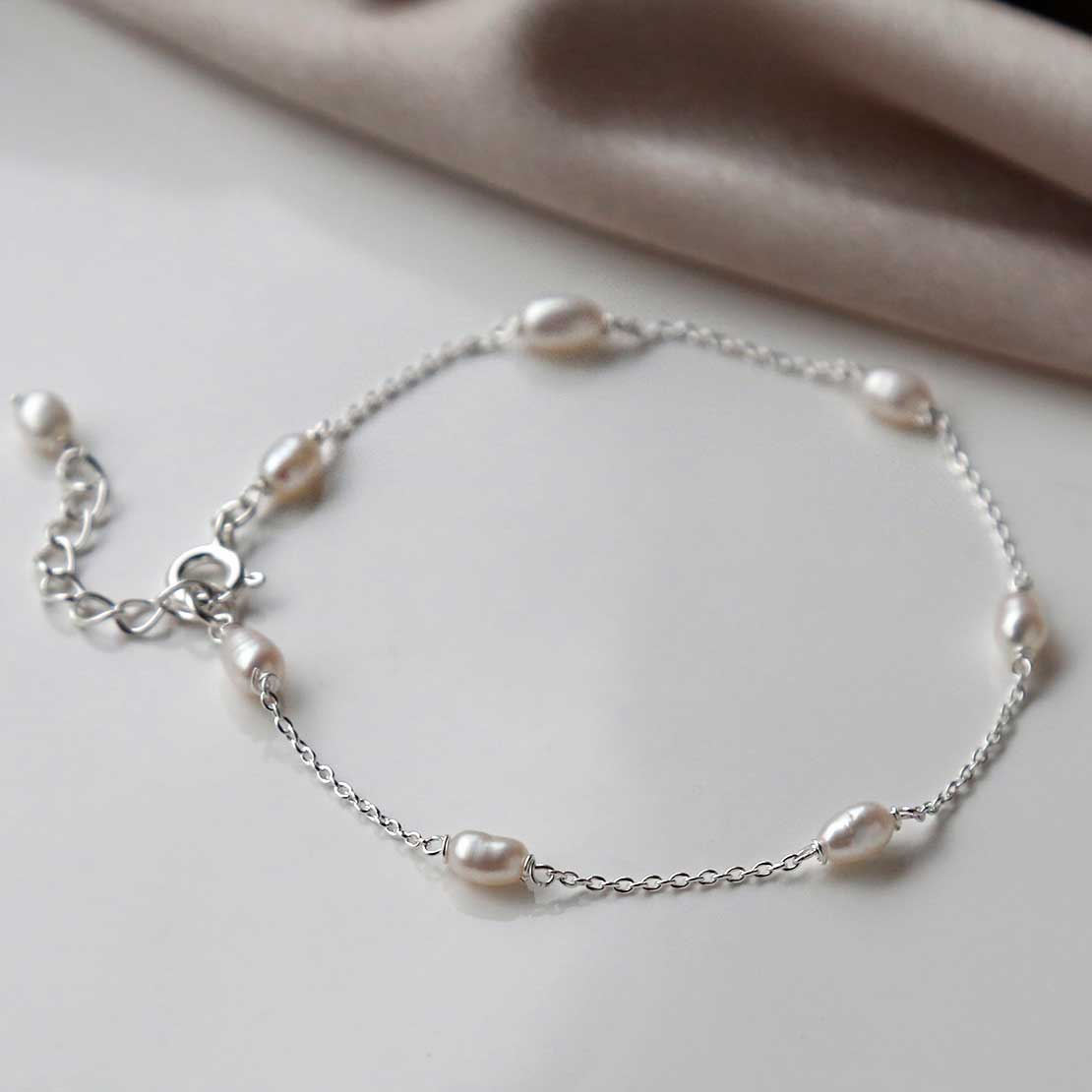 Sterling Silver Dew Drop Pearl Anklet