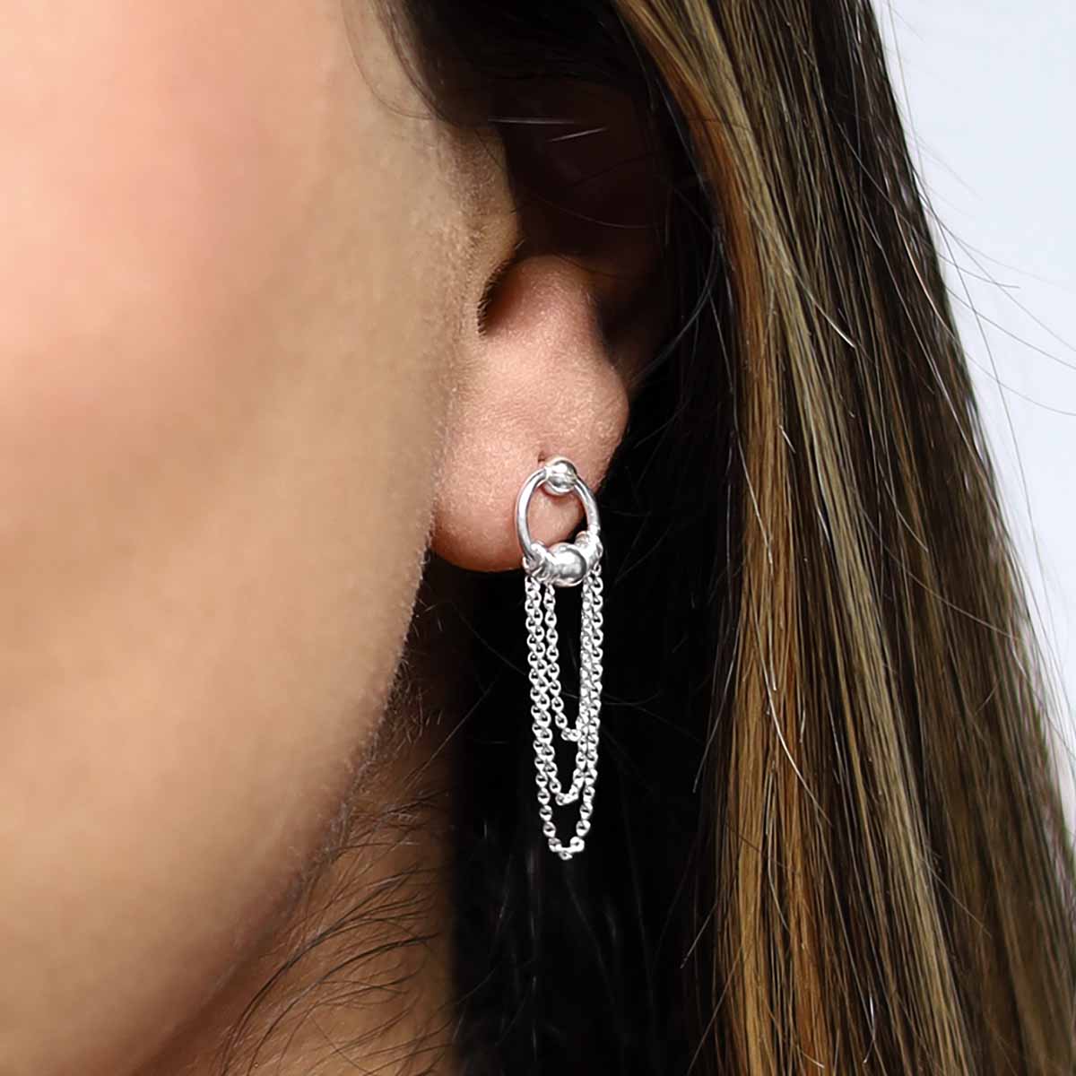 Sterling Silver Falling Chain Studs