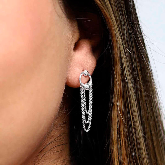 ML768 Sterling Silver Falling Chain Studs model 2