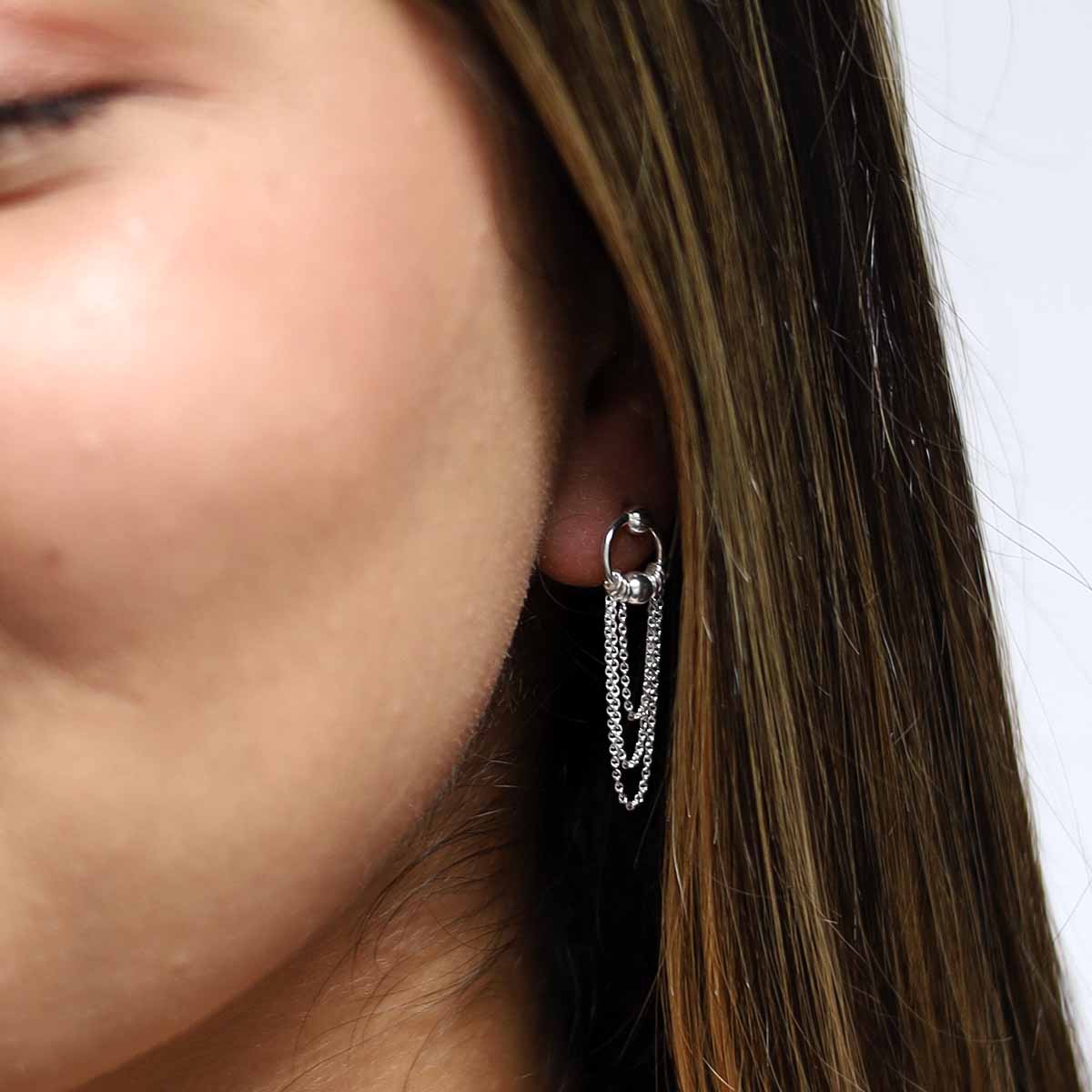 Sterling Silver Falling Chain Studs