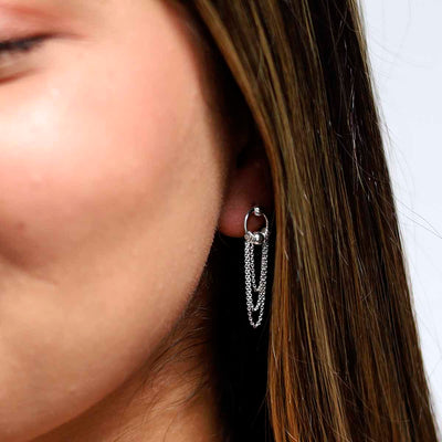 ML768 Sterling Silver Falling Chain Studs model 2