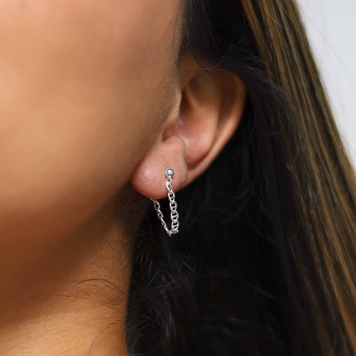 Sterling Silver Oval Chain Studs