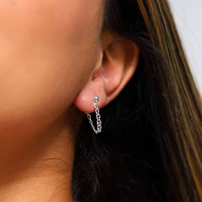 ML769 Sterling Silver Oval Chain Studs Model 2