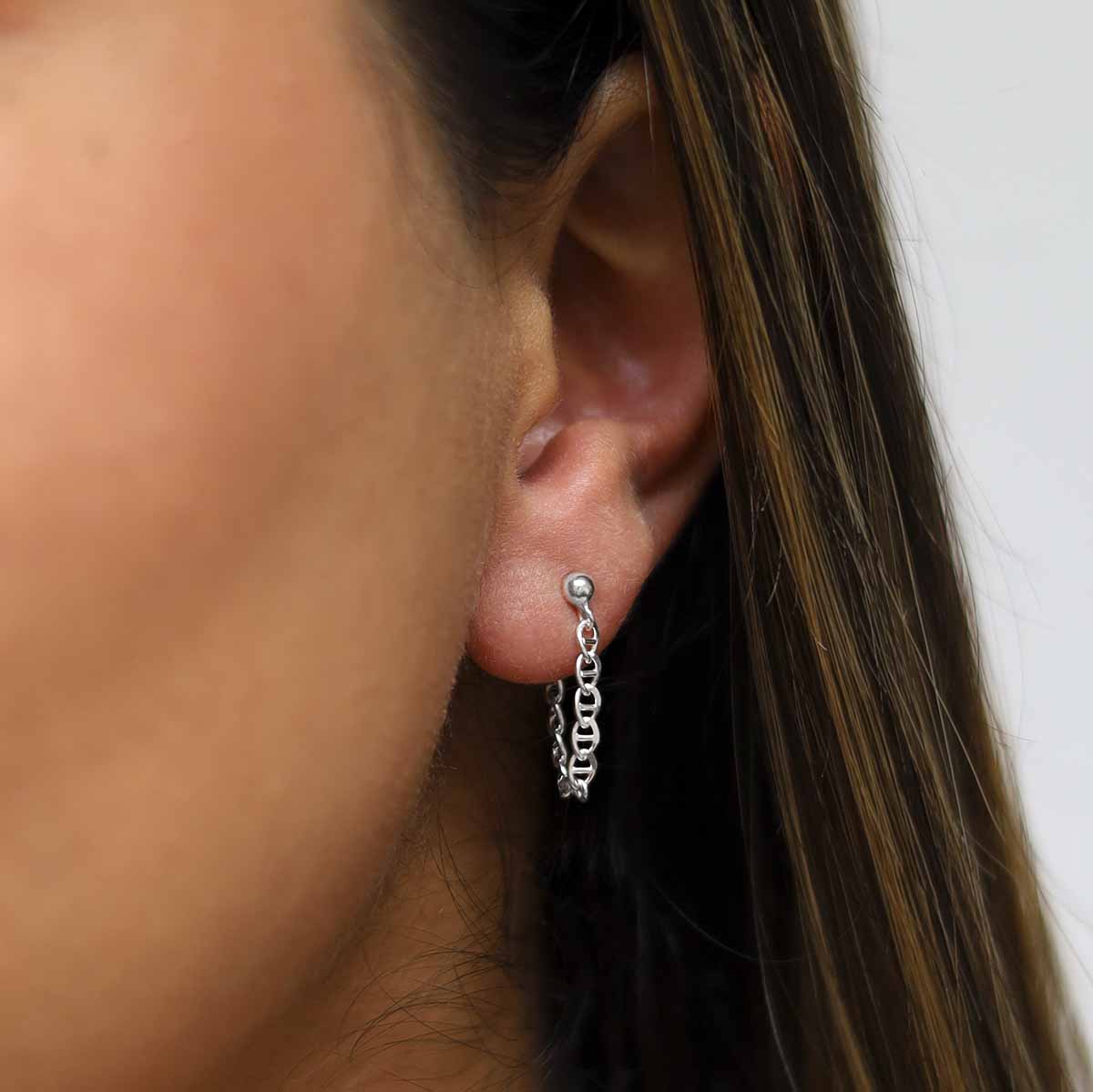 Sterling Silver Oval Chain Studs
