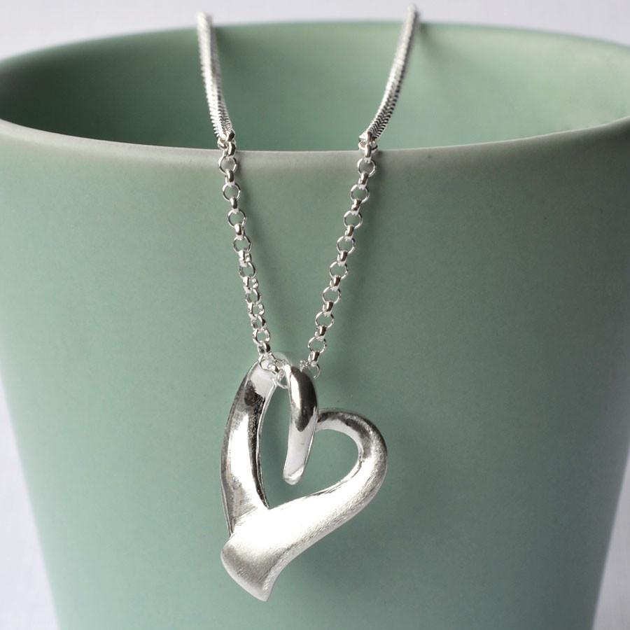 Sterling Silver Ribbon Heart Necklace