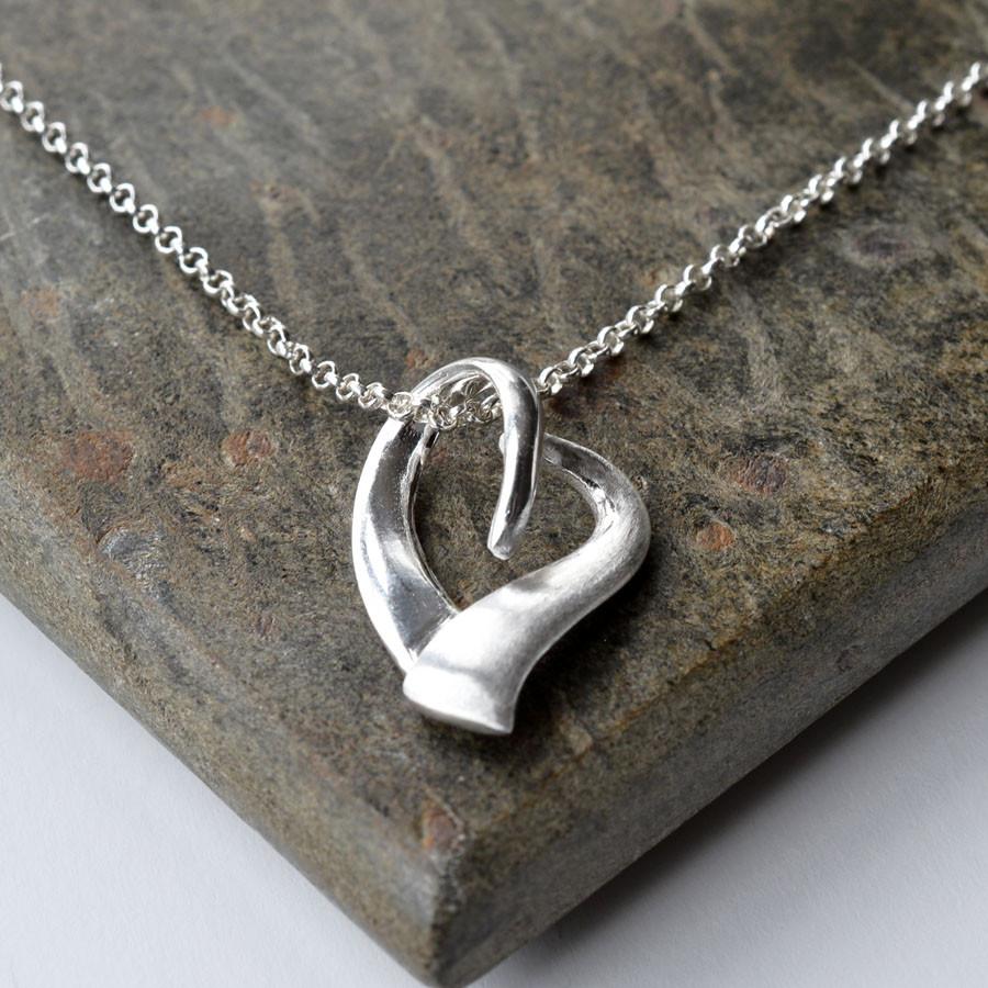 Sterling Silver Ribbon Heart Necklace