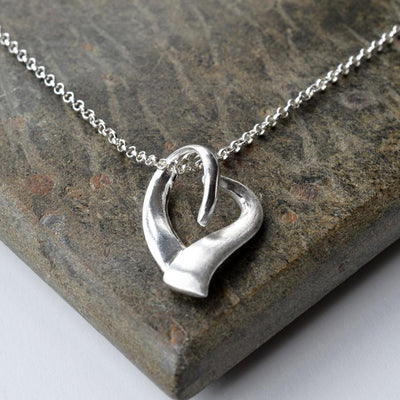 Silver Ribbon Heart Necklace MJ0239 2