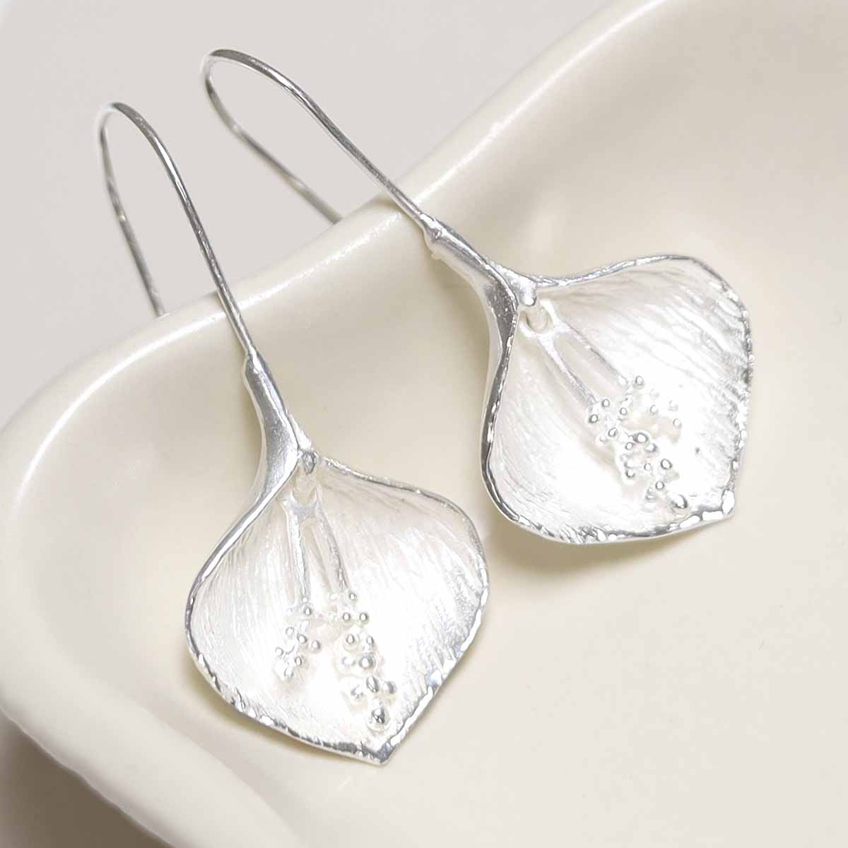 Sterling Silver Peace Lily Drop Earrings