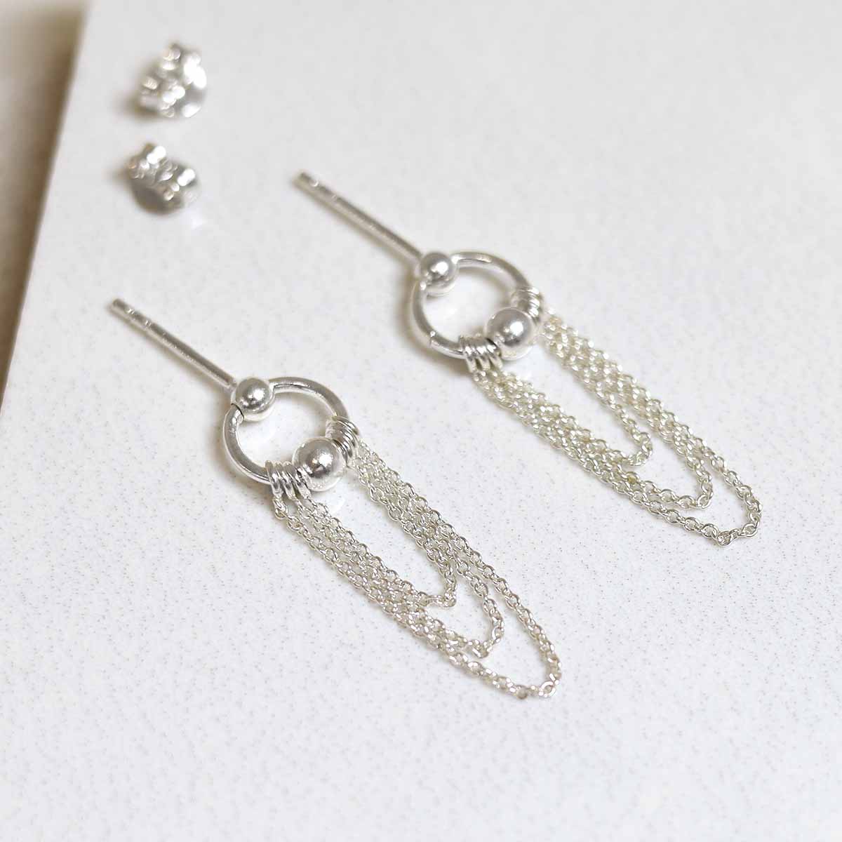 Sterling Silver Falling Chain Studs