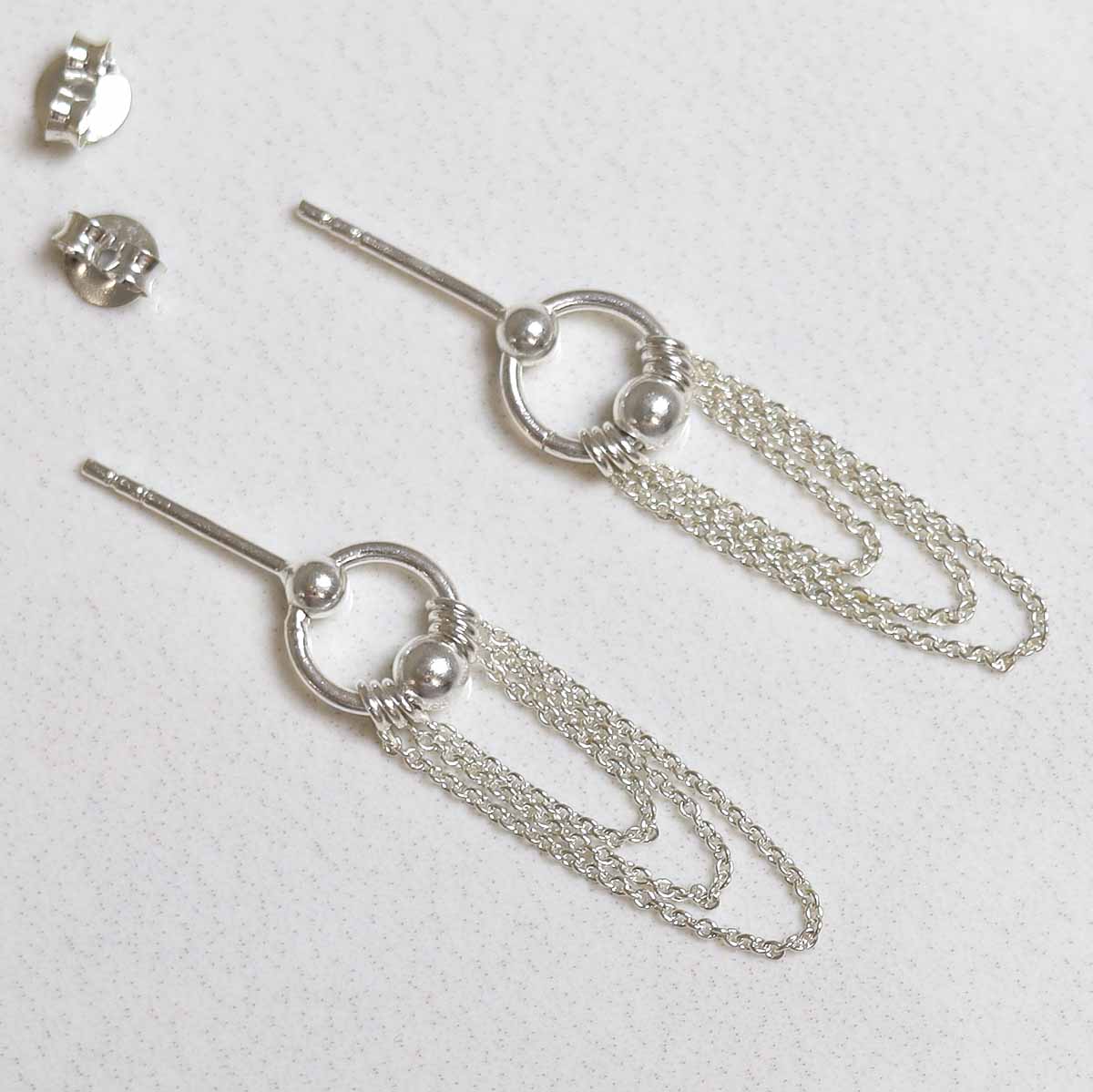Sterling Silver Falling Chain Studs