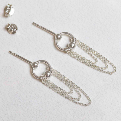 ML768 Sterling Silver Falling Chain Studs 2