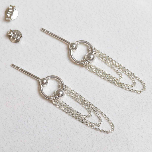 ML768 Sterling Silver Falling Chain Studs 2