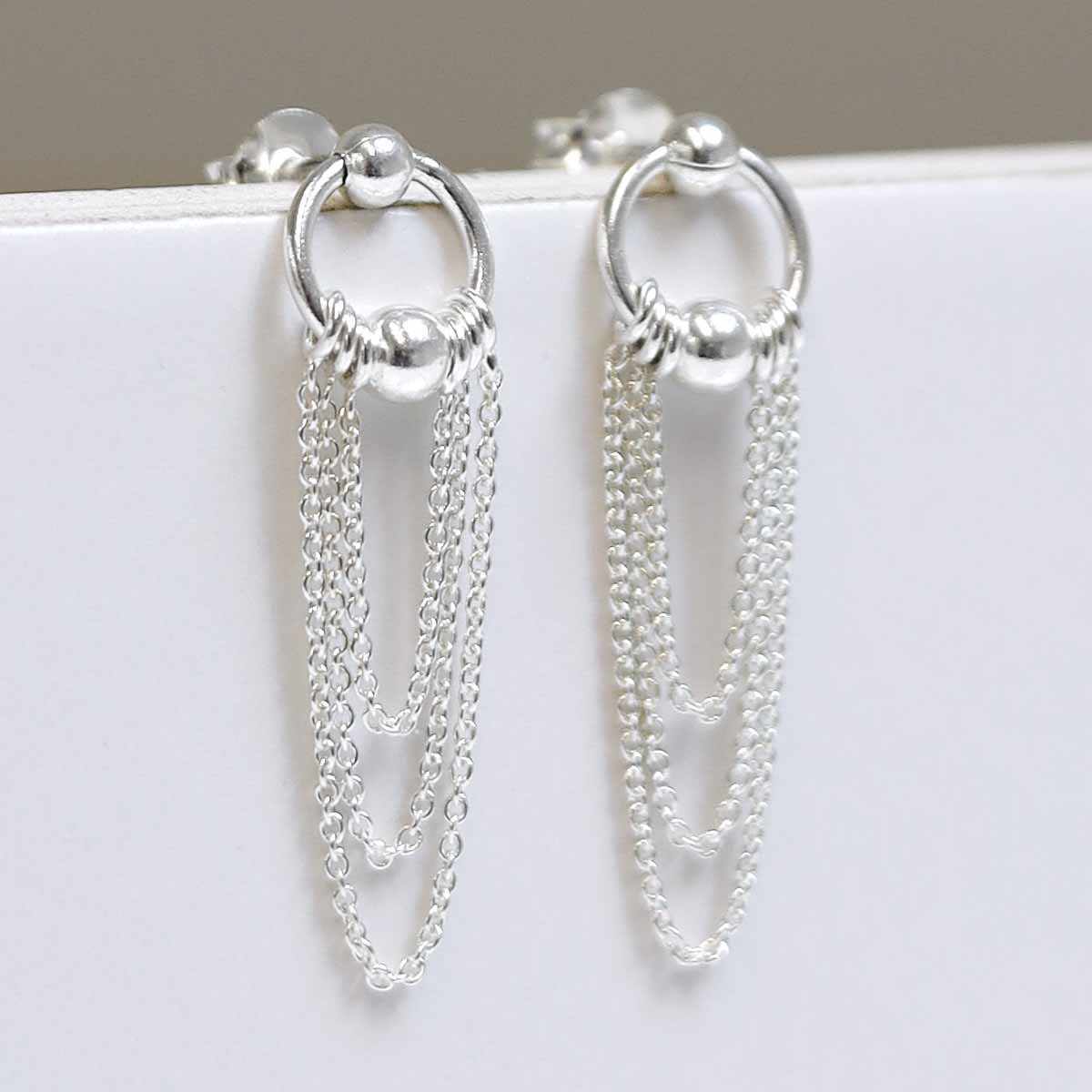 Sterling Silver Falling Chain Studs