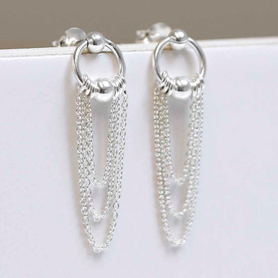 ML768 Sterling Silver Falling Chain Studs 3