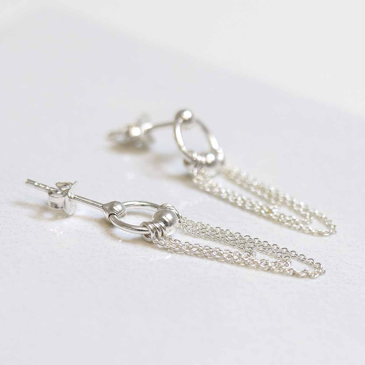 Sterling Silver Falling Chain Studs