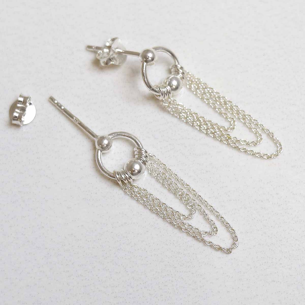 Sterling Silver Falling Chain Studs