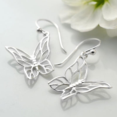 MJ0154E Silver Butterfly Drop Earrings 2