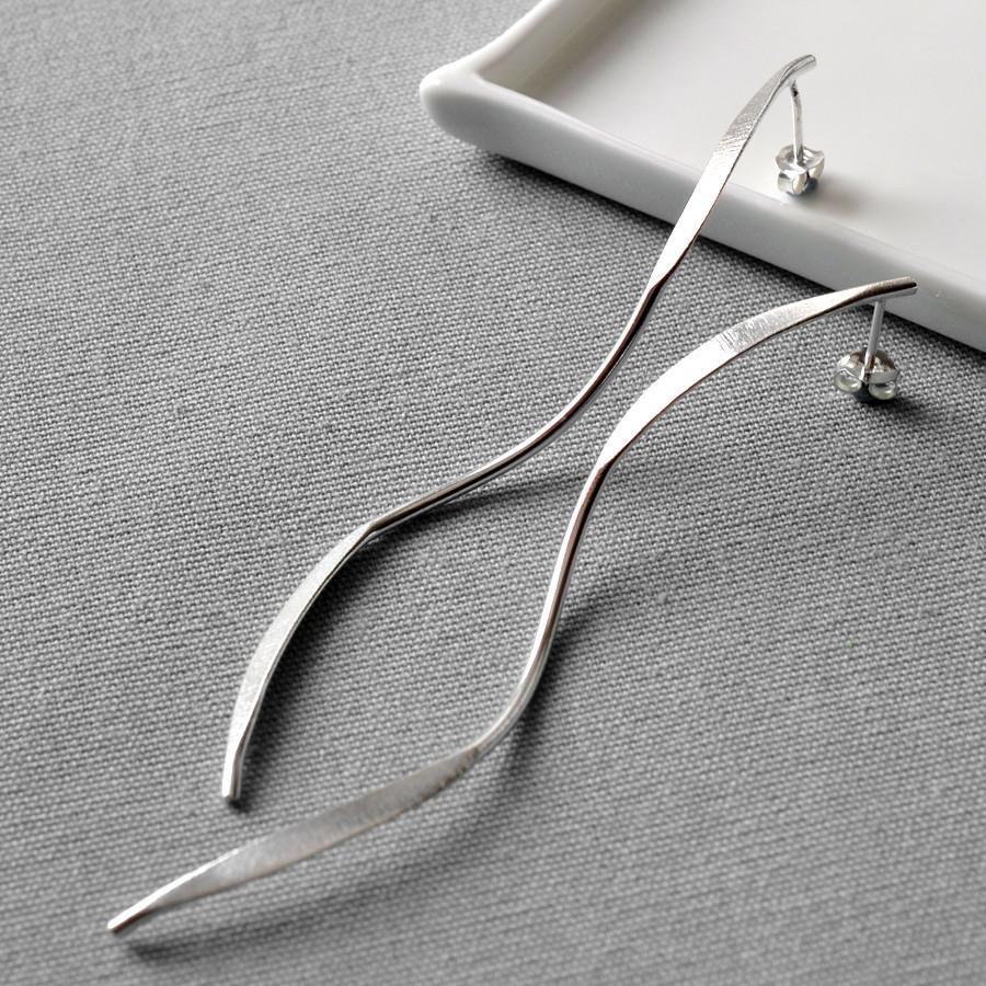 Sterling Silver Elongated Ribbon Stud Earrings