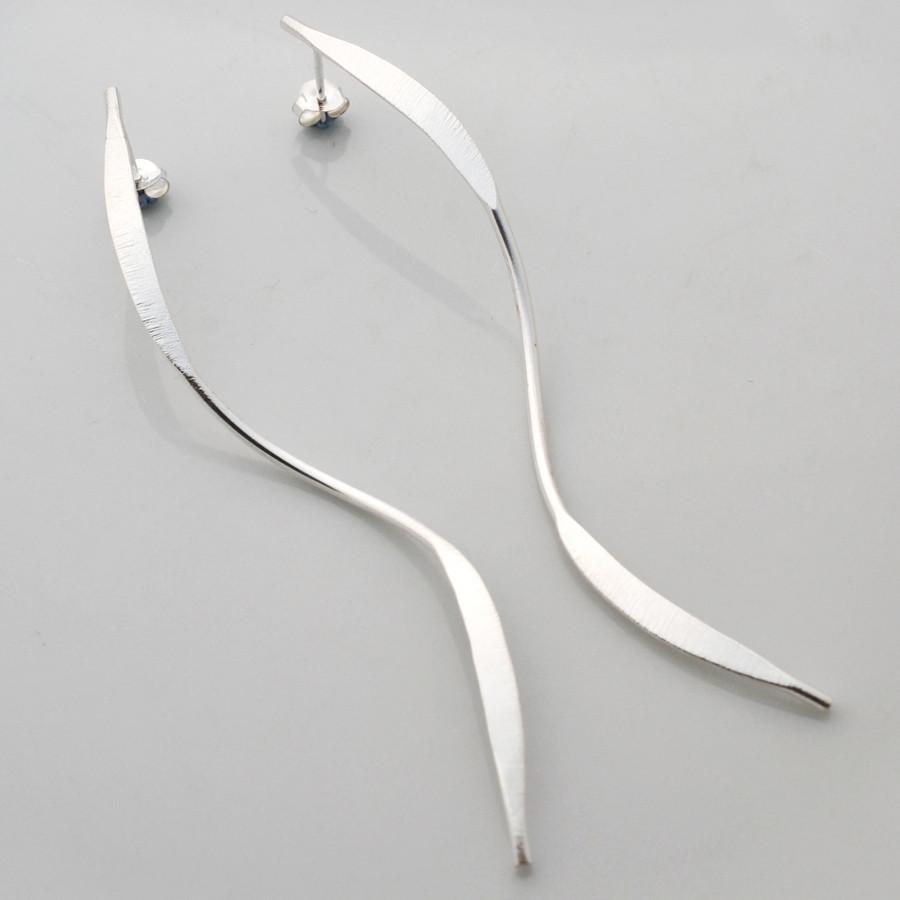 Sterling Silver Elongated Ribbon Stud Earrings