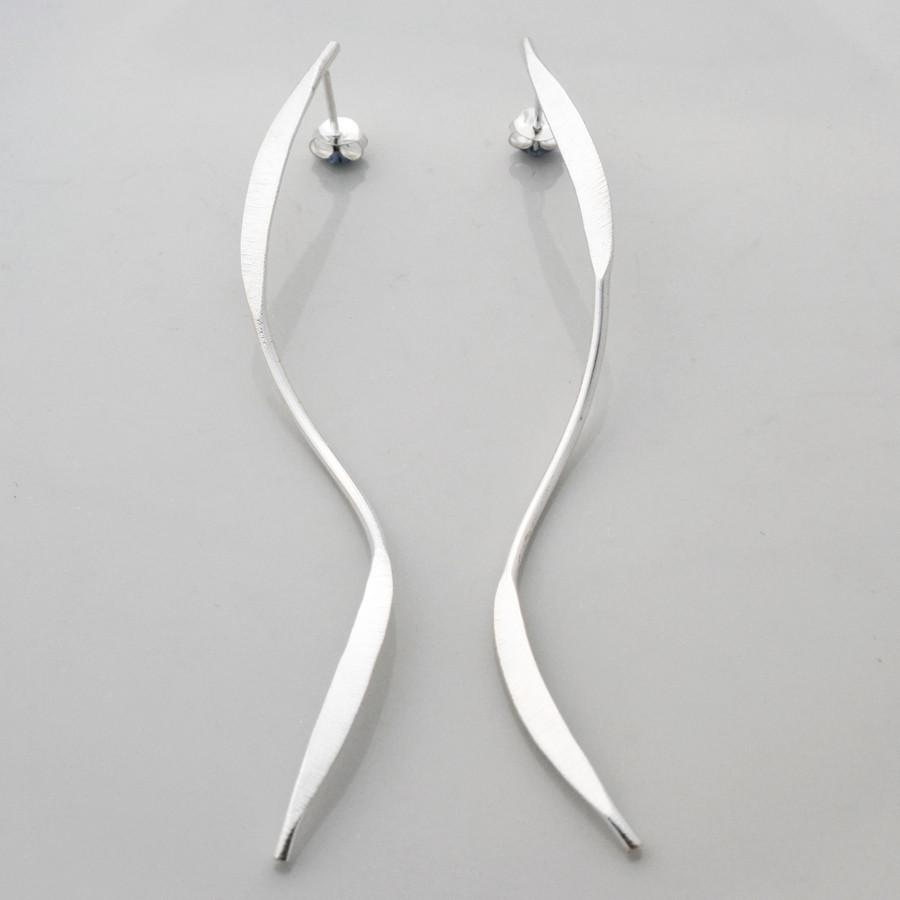 Sterling Silver Elongated Ribbon Stud Earrings