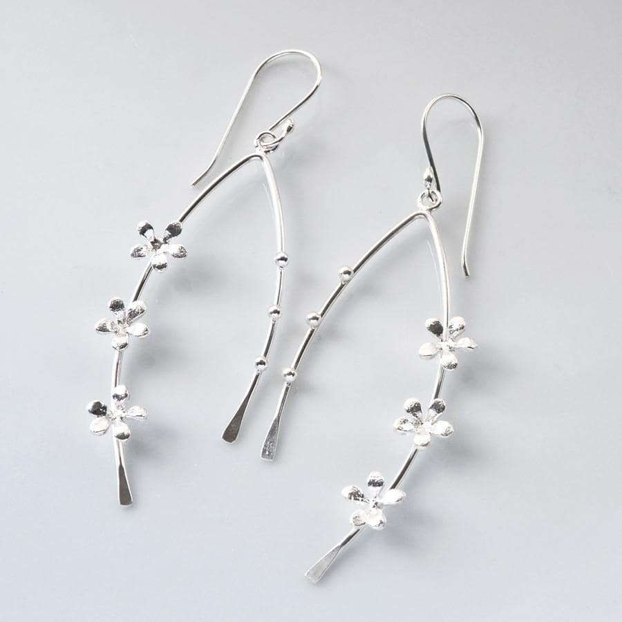 Sterling Silver Flower Dangly Earrings