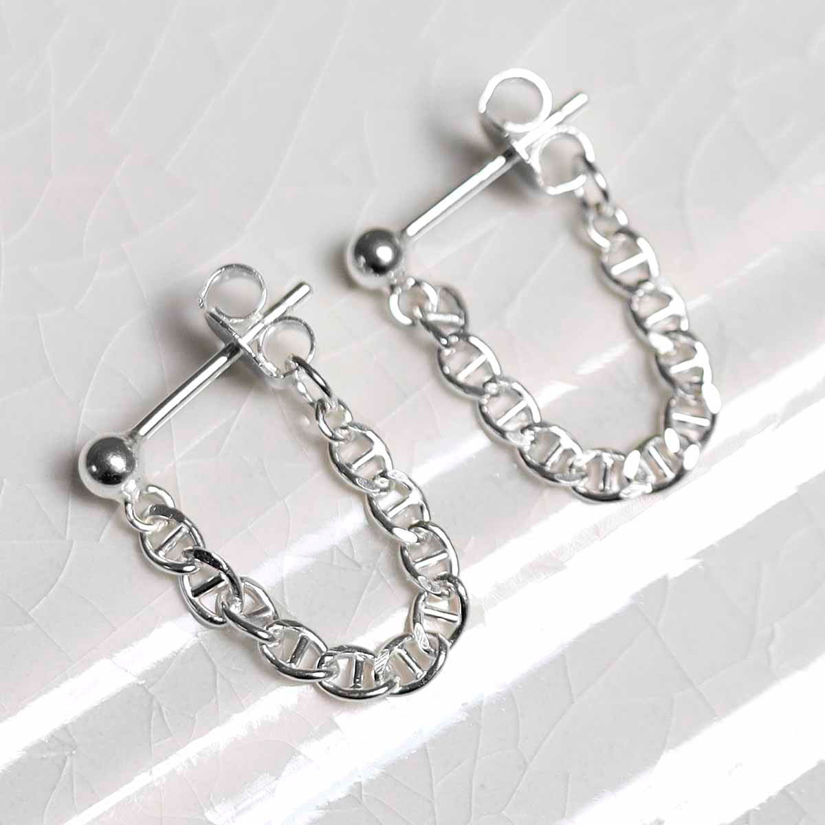 Sterling Silver Oval Chain Studs