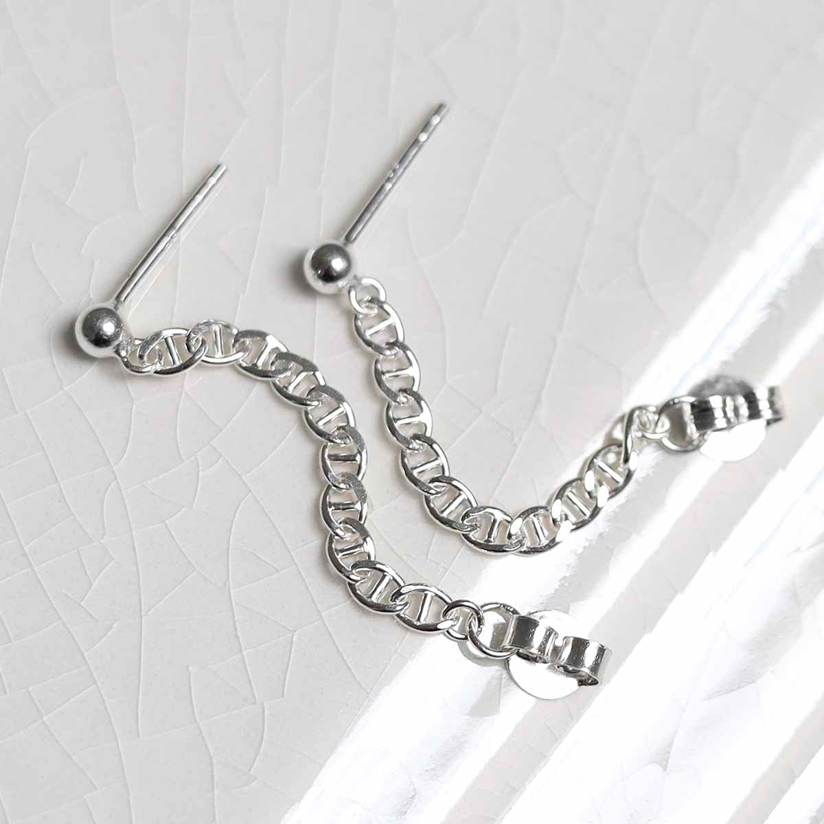 Sterling Silver Oval Chain Studs