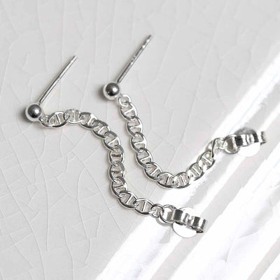 ML769 Sterling Silver Oval Chain Studs 2