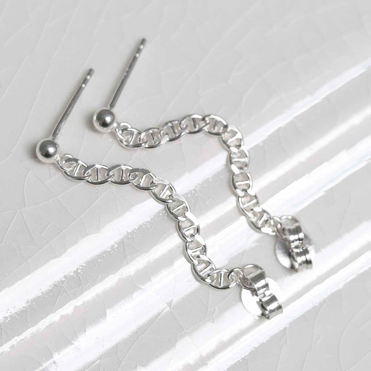 Sterling Silver Oval Chain Studs