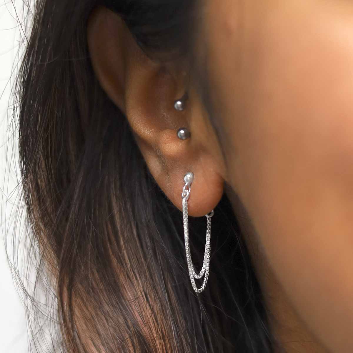 Sterling Silver Box Chain Studs