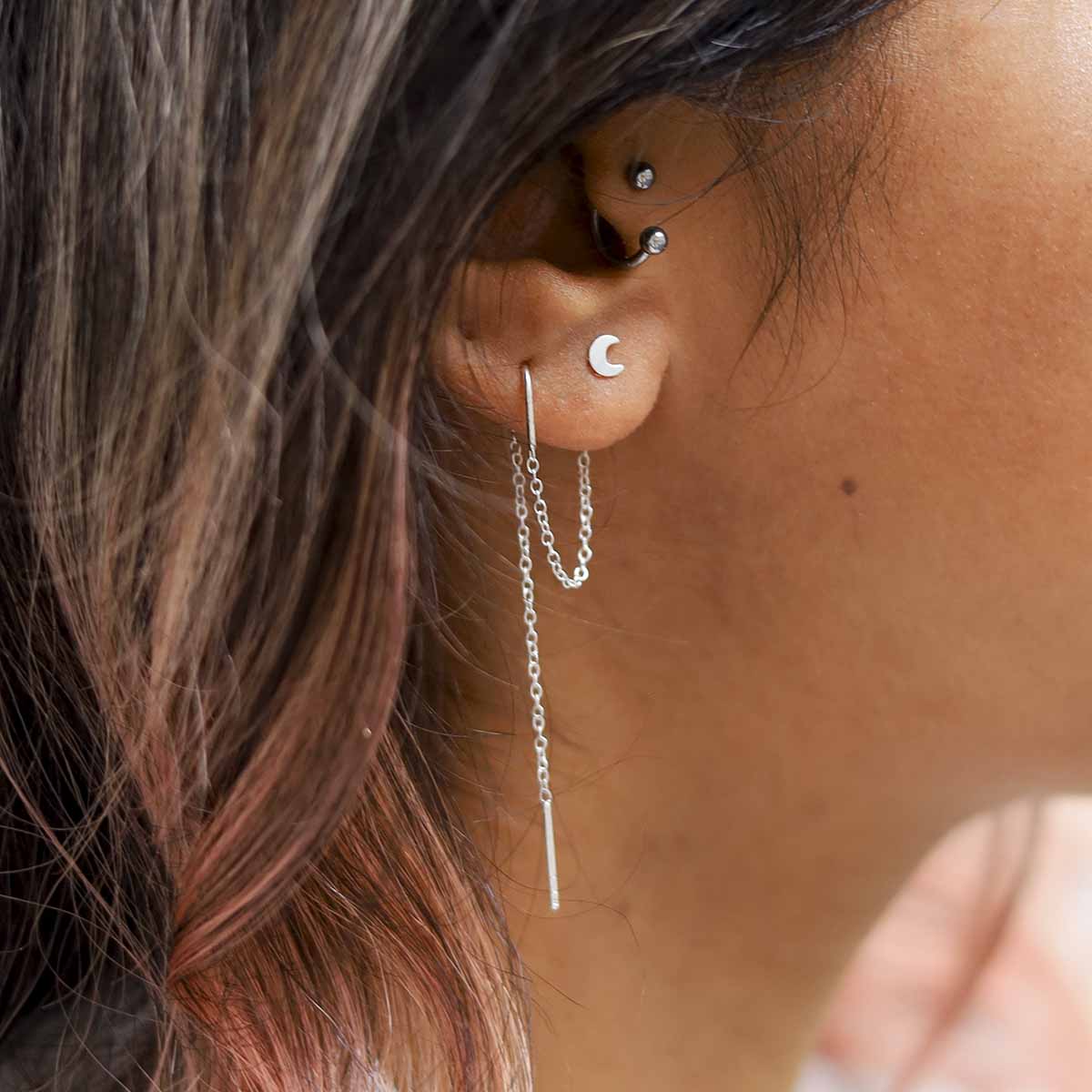 Sterling Silver Moon Threader and Chain Studs