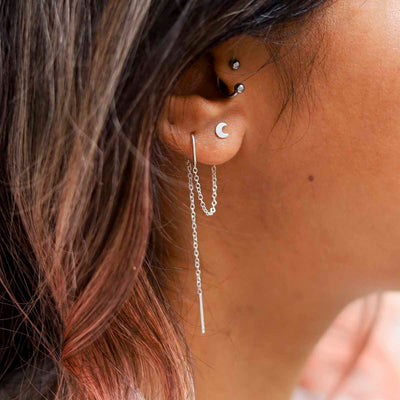 ML830 Sterling Silver Moon Threader and Chain Studs model