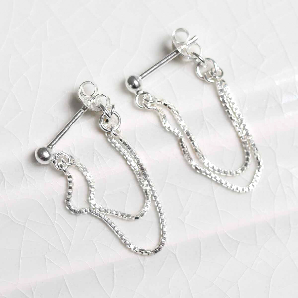 Sterling Silver Box Chain Studs