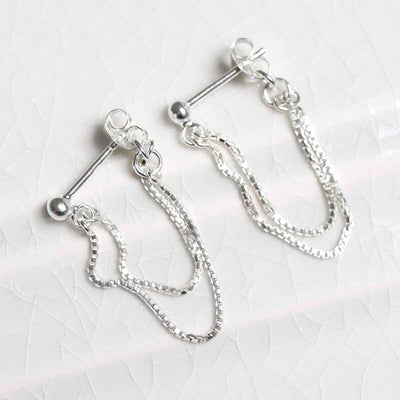 ML767 Sterling Silver Box Chain Studs 1