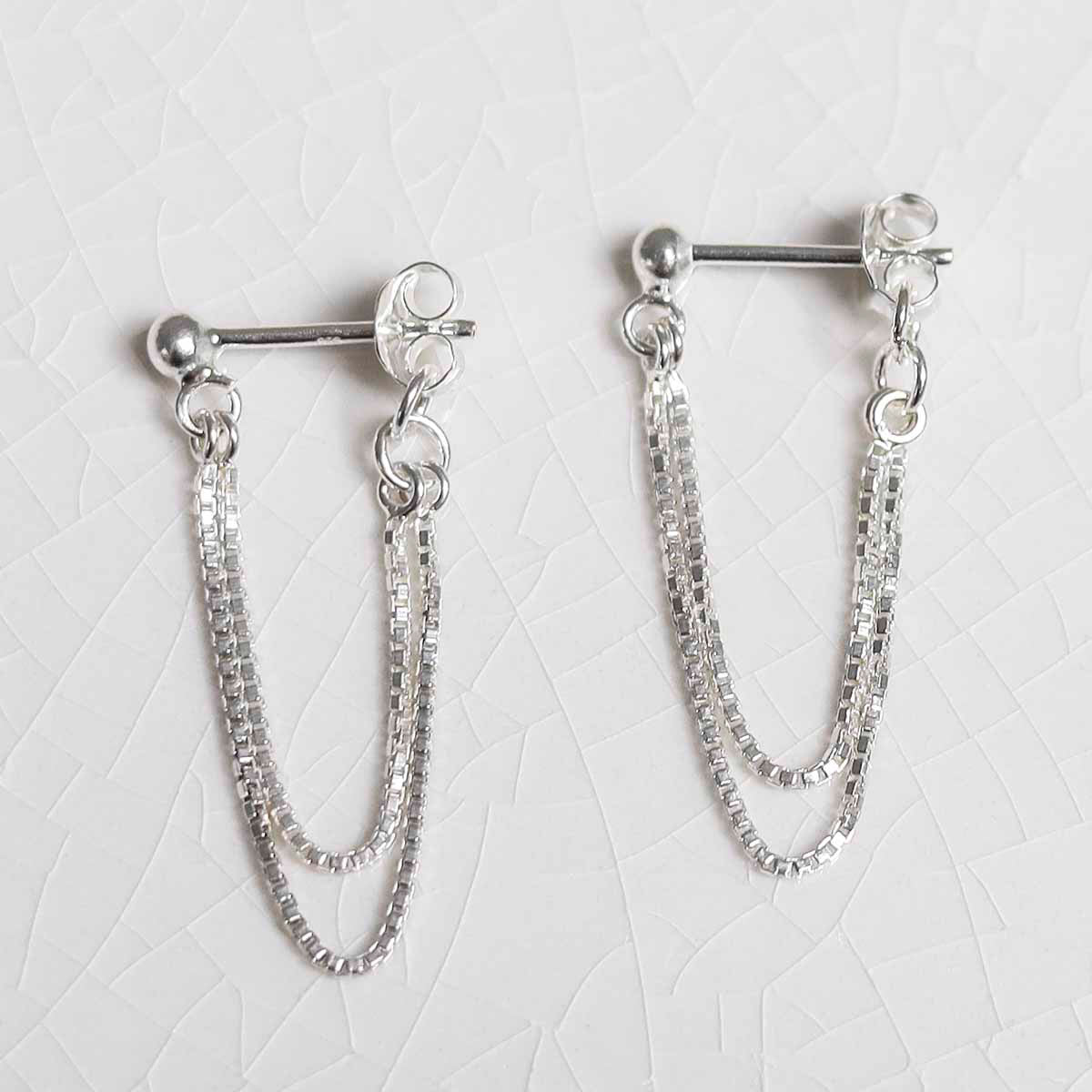 Sterling Silver Box Chain Studs