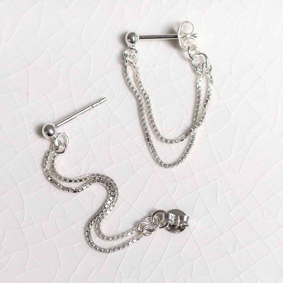 Sterling Silver Box Chain Studs