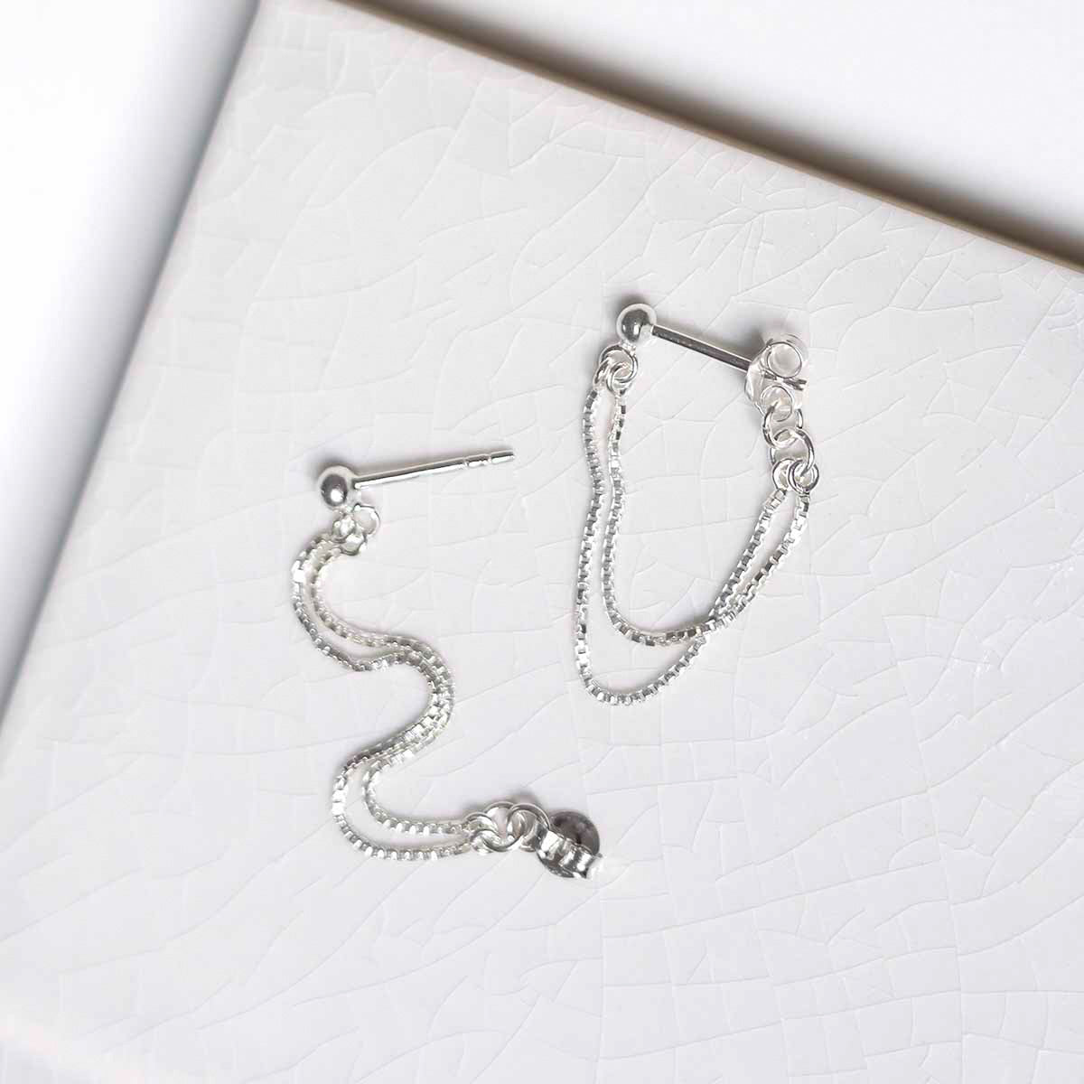 Sterling Silver Box Chain Studs