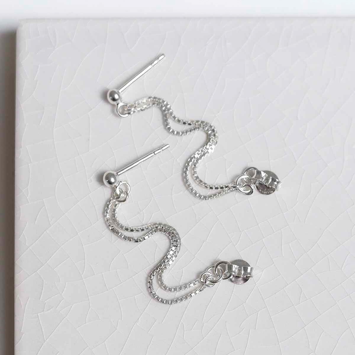 Sterling Silver Box Chain Studs