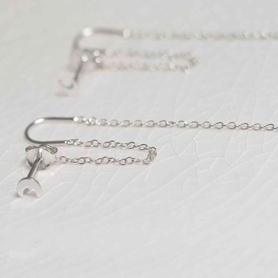 ML830 Sterling Silver Moon Threader and Chain Studs 3